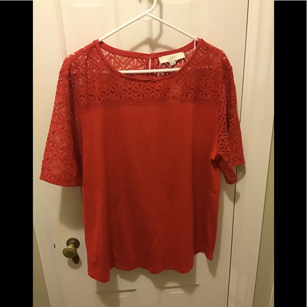 Loft red t shirt lace xxl
